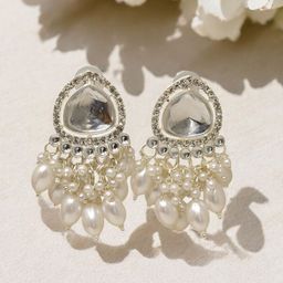 MEIRA JEWELLERY Kundan Stones Studded & Pearls Beaded Contemporary Drop Earrings-picture-4
