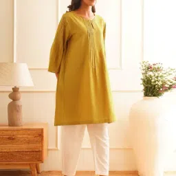 Jaypore Mustard Yellow Flared Tunics image 4