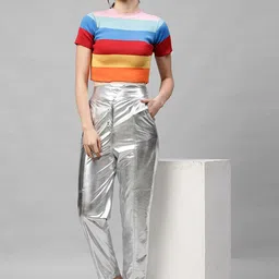 Athena Women Silver-Toned Regular Fit Solid Regular Trousers image 4