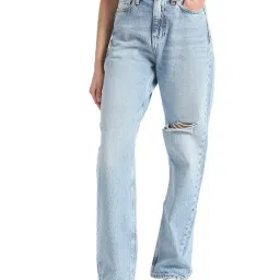 Calvin Klein Jeans Straight Light Blue Lightly Washed High Rise Jeans-image-89