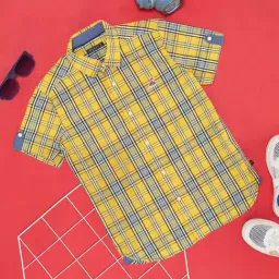 Pantaloons Junior Yellow & Blue Cotton Chequered Shirt-picture-10