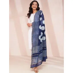 fabindia Indigo Cotton Silk Blend Bagru Printed Dupatta image 2