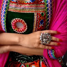 I Jewels Silver-Plated Kundan-Studded Oxidised Finger Ring-image-65