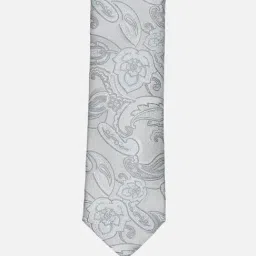 Louis Philippe Grey Embroidered Tie with Pocket Square & Lapel Pin image 2