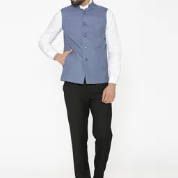 Wintage Men Blue Woven Design Nehru Jacket image 2