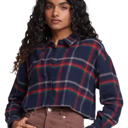The Souled Store Navy Cropped Check Shirt image 1