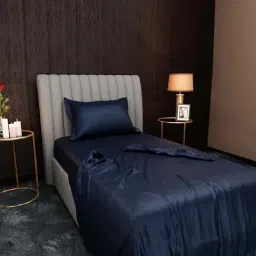 Stoa Paris Date Night Navy Polyester 300 TC Single Bedsheet with 1 Pillow Cover-image-1