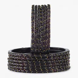 AMSHA Set Of 10 Black Glass Artificial Stones & Beads Bangle image 1