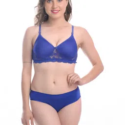 samvar Women Red,Blue Cotton Blend Bra Panty Set for Lingerie Set Undergarments Pack of 2 image 3