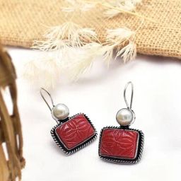 Teejh Ethnic Diti Maroon Stone & Pearl Drop Earrings-picture-22