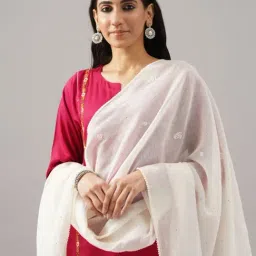 Jaypore Natural White Embroidered Chikankari Dupatta image 3
