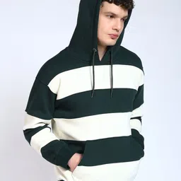 PERCH Men Striped Hooded Sweatshirt image 3