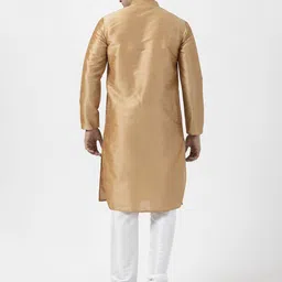 DEVOILER Men Embellished Solid Mandarin Collar Dupion Silk Kurta image 5