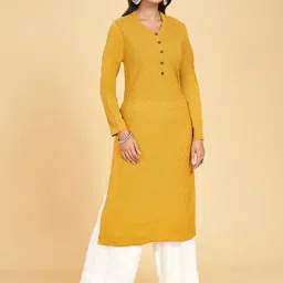 Rangmanch by Pantaloons Mustard Woven Pattern Straight Kurta-picture-13