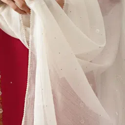 Jaypore Natural White Embroidered Chikankari Dupatta image 4