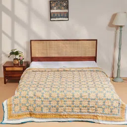 Fabindia Teal & Yellow Ethnic Motifs Mild Winter 350 GSM Single Bed Quilt-picture-21