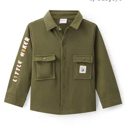 Babyoye 100% Cotton Knit Full Sleeves Solid Shirt With Text Print - Green-image-9
