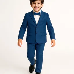 Pine Kids Knit Full Sleeves Solid Colour 3 Piece Party Suit With Bow - Blue-picture-24
