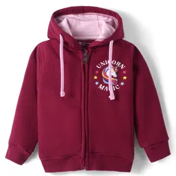 Bodycare Fleece Knit Full Sleeves Hooded Sweatjacket with Unicorn Print - Maroon-image-58