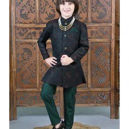 Ahhaaaa Silk Abstract Embroidered Sherwani With Pant Set - Green-picture-22