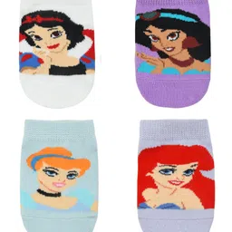 SOCKSXPRESS Cotton Disney Princesses Featuring Pack Of 4 Characters Designed Anti Skid Socks - White Purple & Blue-picture-16
