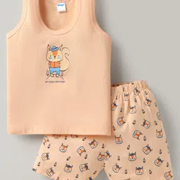 Tango Single Jersey Knit Sleeveless Innerwear Sets With Animal Print - Peach-picture-18