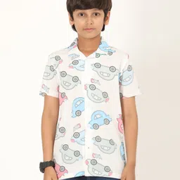 Zion Cotton Half Sleeves Cars Printed Shirt - Off White image 1