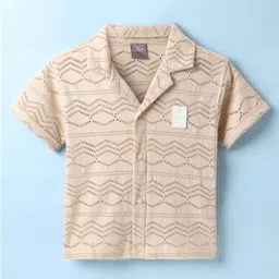 Little Kangaroos Cotton Woven Half Sleeves Solid Color Textured Shirt - Cream-image-32