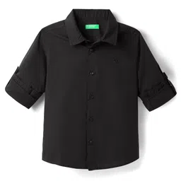 UCB 100% Cotton Woven Full Sleeves Solid Colour Shirt - Black-picture-24