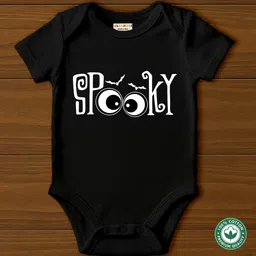 BLUSHES 100% Cotton Knit Halloween Theme Half Sleeves Spooky Text Printed Onesie - Black-picture-33
