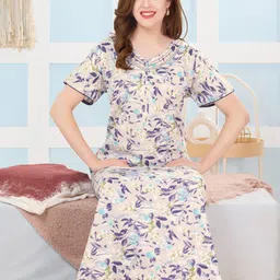 TRUNDZ Women Floral Printed Short Sleeves V-Neck Maxi Nightdress image 4