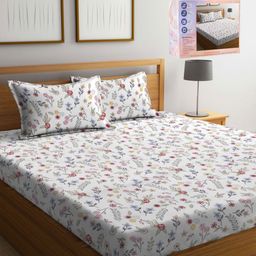 FABINALIV White & Pink Floral 300 TC King Bedsheet with 2 Pillow Covers-picture-34