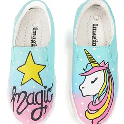 IMAGINO Magic Text & Unicorn Hand Painted Slip On Shoes - Aqua Blue image 3