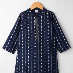 Babyhug Georgette Woven Full Sleeves Kurta Pyjama Set with Mirror Embroidery - Navy Blue image 2