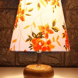 Devansh Cotton Round Small Natural Wood Table Lamp - Multicolor image 3