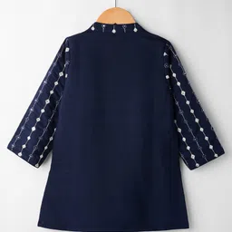 Babyhug Georgette Woven Full Sleeves Kurta Pyjama Set with Mirror Embroidery - Navy Blue image 3