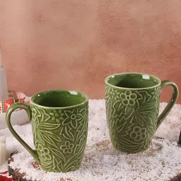 Olive Home Accents Green Printed Stoneware Matte Mugs Set of Cups and Mugs image 3