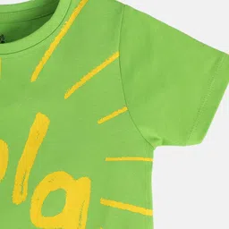 MINI KLUB Cotton Half Sleeves Hola Text Printed Top - Green image 5