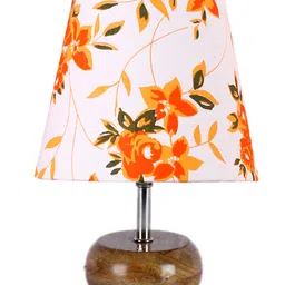 Devansh Cotton Round Small Natural Wood Table Lamp - Multicolor image 5