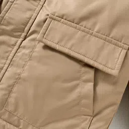 Primo Gino Woven Full Sleeves Reversible Solid Puffer Quilted Jacket With Fur Hoodie - Brown & Navy Blue image 5