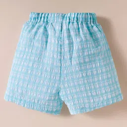 ToffyHouse Cotton Woven Half Puffed Sleeves Checkered Top & Shorts Set - Aqua Blue image 5