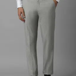 Louis Philippe Sky Grey Slim Fit Checks Trousers image 1
