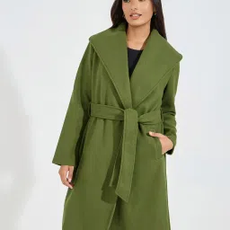 Styli Green Plain Coat With Belt image 1