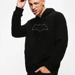 Bewakoof Jet Black Relaxed Fit Printed Hooded Sweatshirt image 1