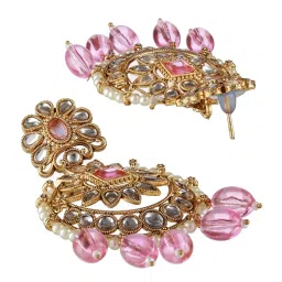 Aatmana Gold-Plated Pink & White Kundan Studded & Pearl Beaded Necklace Set image 5