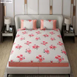 Monte Carlo Essence Rose Pink Polyester 130 TC King Bedsheet with 2 Pillow Covers image 1