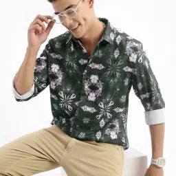 showoffff Showoff Green Slim Fit Abstract Shirt image 1