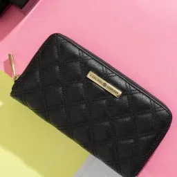 Carlton London Black Quilted Zip Around Wallet for Women image 1