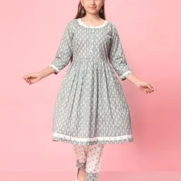 Aarika Kids Grey & White Cotton Printed Kurti image 1