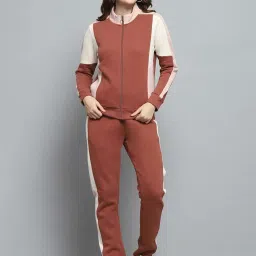 Monte Carlo Women's Rust Solid Mock Neck Full Sleeve Tracksuit image 1